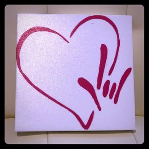 8x8” canvas with Love in American Sign Language